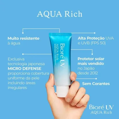 Protetor Solar Facial e Corporal UV Aqua Rich Watery Essence FPS50 Bioré 70g - Image 6