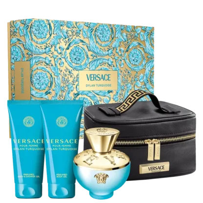 Kit Feminino Versace Dylan Turquoise Eau de Toilette 100ml + Body Lotion 100ml + Shower Gel 100ml + Necessaire