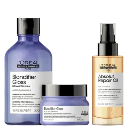 Kit Shampoo 300ml + Máscara 250g Blondifier Gloss + Óleo 90ml Absolut Repair L'Oréal Professionnel
