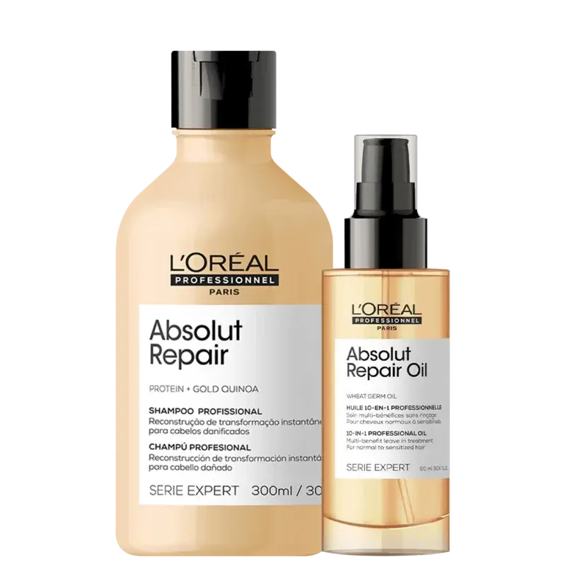 Kit Shampoo 300ml + Óleo Reparador 90ml Serie Expert Absolut Repair Gold Quinoa L'Oréal Professionnel