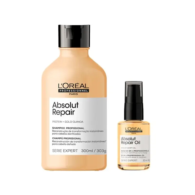 Kit Shampoo 300ml + Óleo capilar 30ml Serie Expert Absolut Repair Gold Quinoa L'Oréal Professionnel