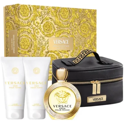 Kit Feminino Eros Femme Versace Eau de Toilette 100ml + loção corporal 100ml + gel de banho 100ml + Nécessaire