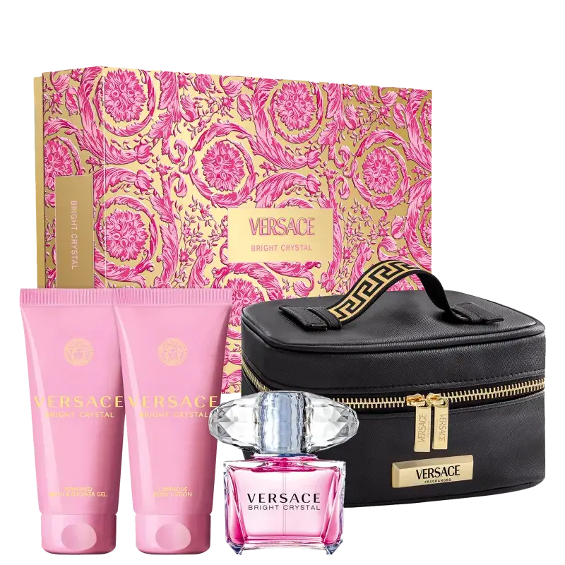 Kit Feminino Versace Bright Crystal Eau de Toilette 90ml + Loção Corporal 100ml + Gel de Banho 100ml + Necessaire