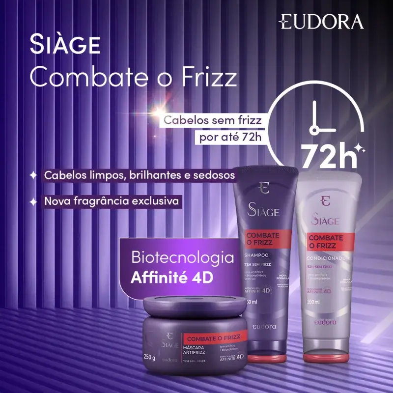 Kit Shampoo 250ml + Condicionador 200ml + Máscara 250g Combate o Frizz Siàge Eudora - Imagem 2