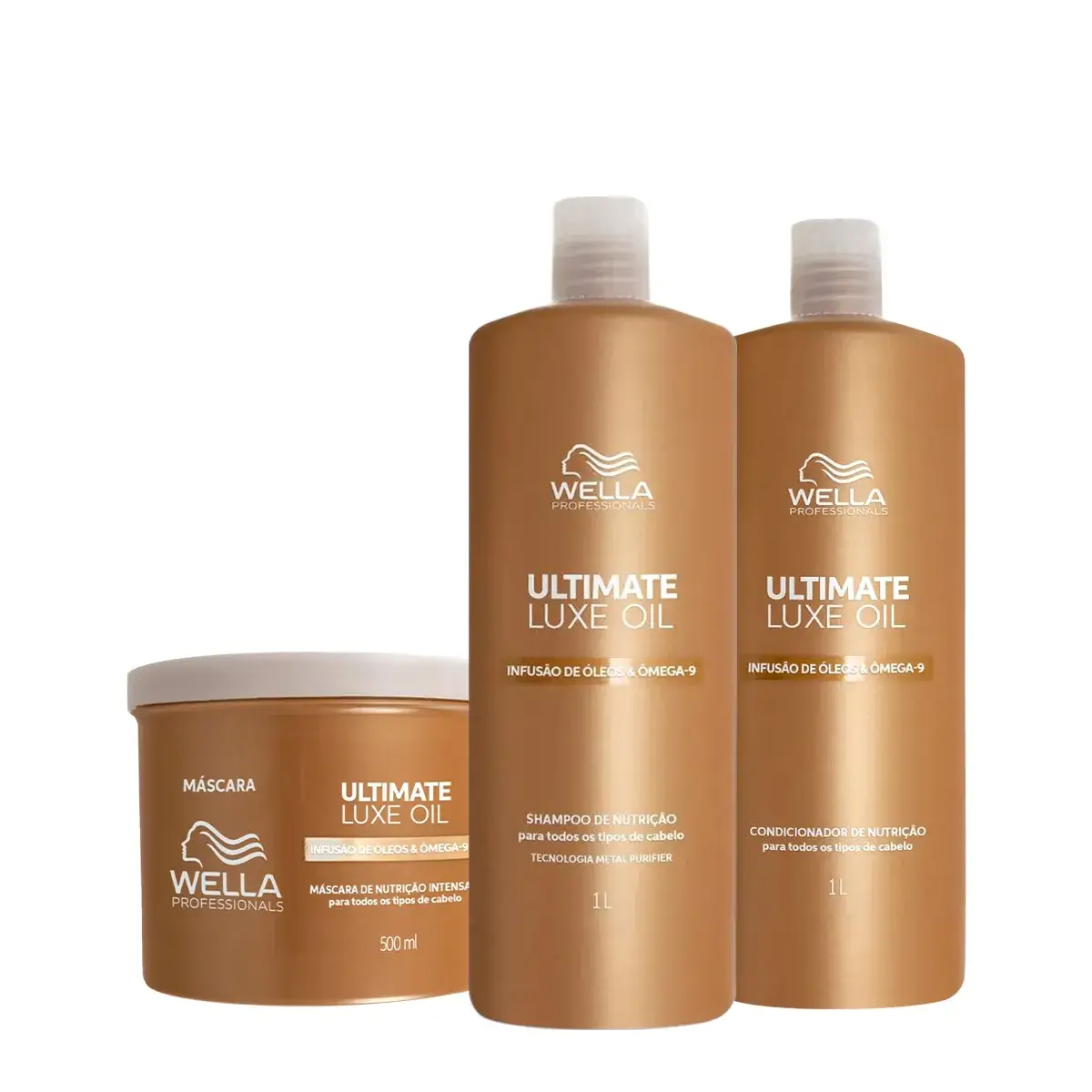 Kit Shampoo 1 litro + Condicionador 1 litro + Máscara 500ml Ultimate Luxe Oil Wella Professionals