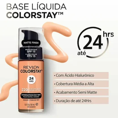 Base Líquida ColorStay 24 Horas Pele Mista à Oleosa FPS15 Revlon 30ml - Imagem 2
