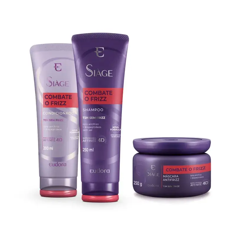 Kit Shampoo 250ml + Condicionador 200ml + Máscara 250g Combate o Frizz Siàge Eudora