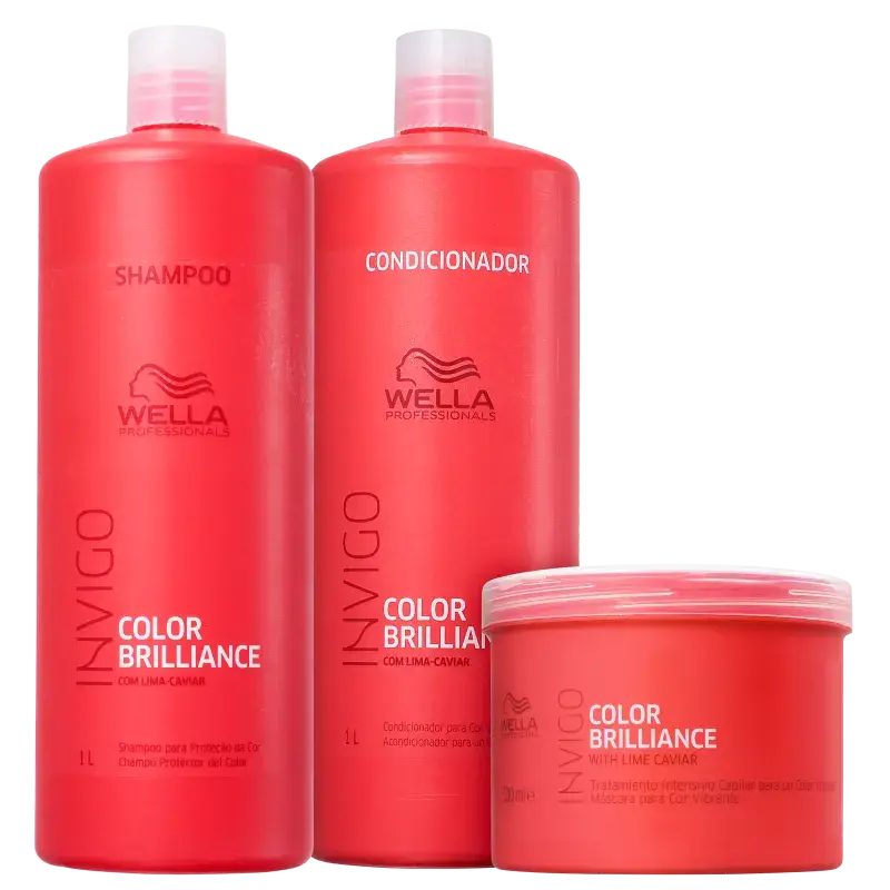 Kit Shampoo 1 Litro + Condicionador 1 Litro + Máscara 500ml Invigo Color Brilliance Wella Professionals