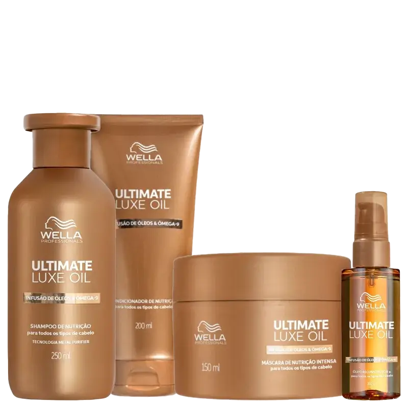 Kit Shampoo 250ml + Condicionador 200ml + Máscara 150ml + Óleo 100ml Ultimate Luxe Oil Wella Professionals