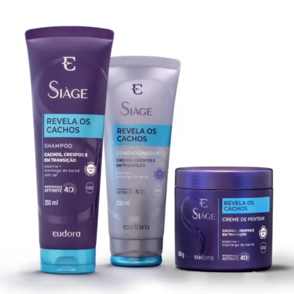 Kit Shampoo 250ml + Condicionador 200ml + Creme para Pentear 500g Revela Os Cachos Siàge Eudora