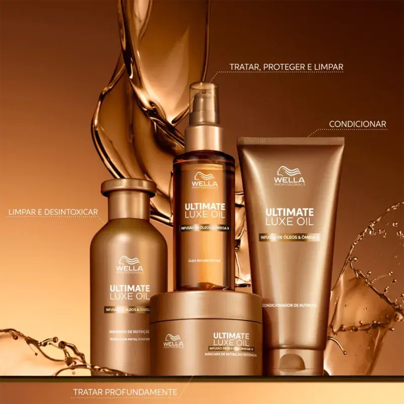 Kit Shampoo 250ml + Condicionador 200ml + Máscara 150ml + Óleo 100ml Ultimate Luxe Oil Wella Professionals - Imagem 2