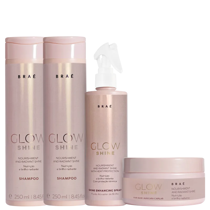 Kit Shampoo 250ml + Condicionador 250ml + Máscara 200g + Fluído Hair Spray 200ml Glow Shine Braé