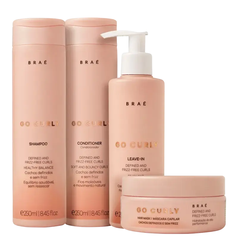 Kit Shampoo 250ml + Condicionador 250ml + Máscara 200g + Leave-in 200ml Go Curly Braé